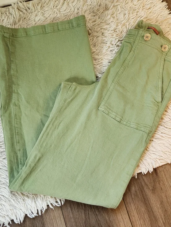 Pilcro Anthropilogie Kit High-Rise Wide-Leg Utility Trousers Sage Green 32 Tall - Picture 13 of 16